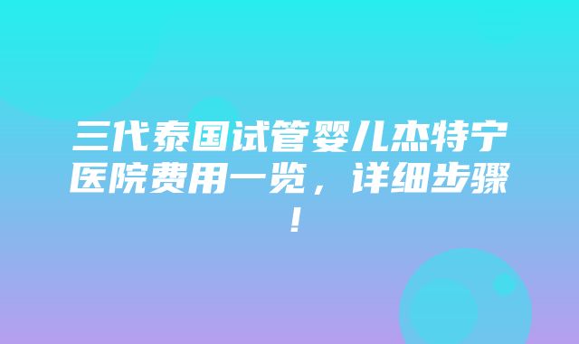 三代泰国试管婴儿杰特宁医院费用一览，详细步骤！