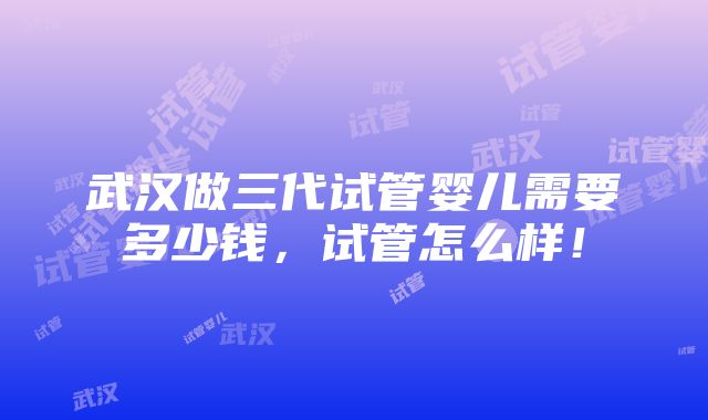 武汉做三代试管婴儿需要多少钱，试管怎么样！