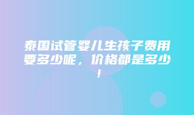 泰国试管婴儿生孩子费用要多少呢，价格都是多少！