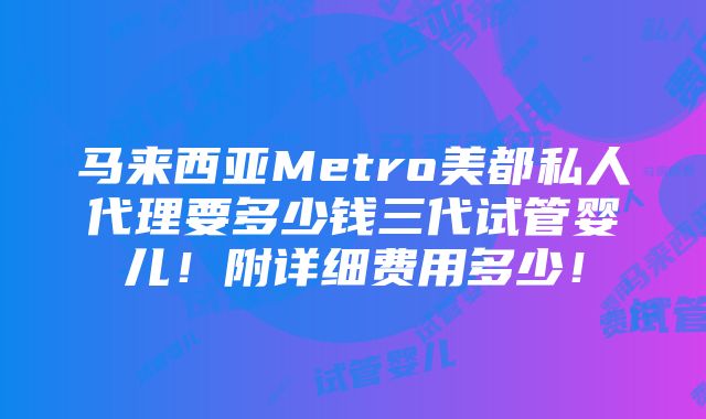 马来西亚Metro美都私人代理要多少钱三代试管婴儿！附详细费用多少！