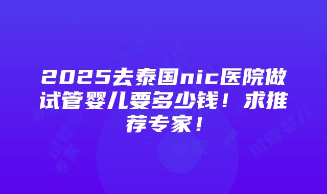 2025去泰国nic医院做试管婴儿要多少钱！求推荐专家！