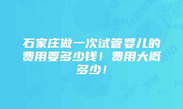 石家庄做一次试管婴儿的费用要多少钱！费用大概多少！