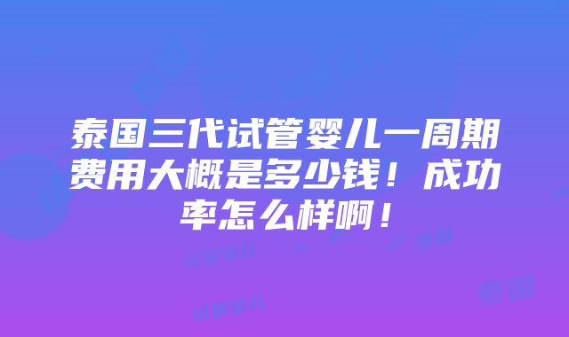 泰国三代试管婴儿一周期费用大概是多少钱！成功率怎么样啊！