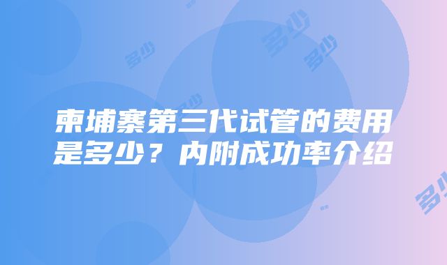 柬埔寨第三代试管的费用是多少？内附成功率介绍