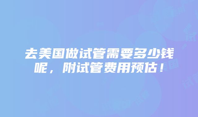 去美国做试管需要多少钱呢，附试管费用预估！