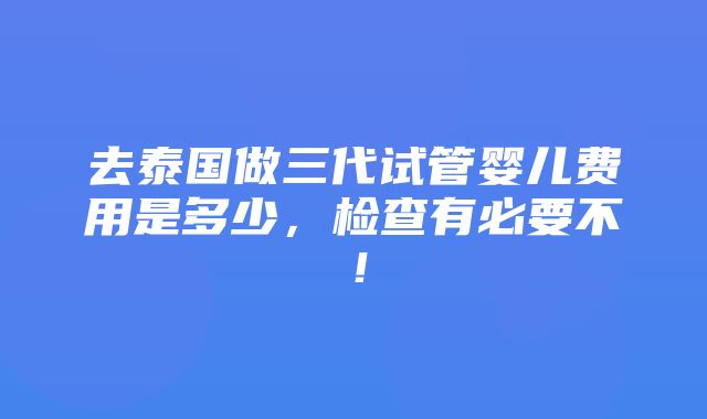 去泰国做三代试管婴儿费用是多少，检查有必要不！