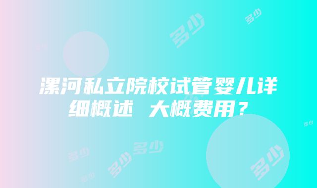 漯河私立院校试管婴儿详细概述 大概费用？