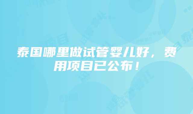 泰国哪里做试管婴儿好，费用项目已公布！