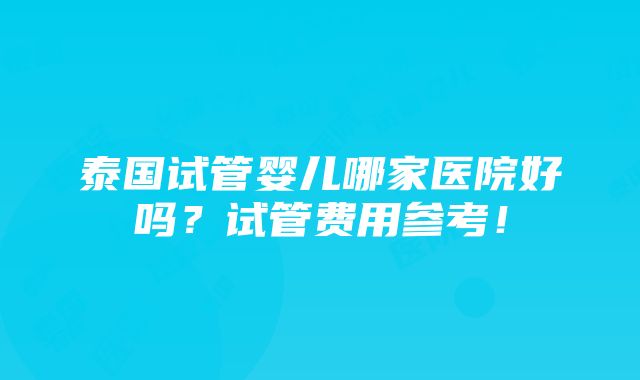 泰国试管婴儿哪家医院好吗？试管费用参考！