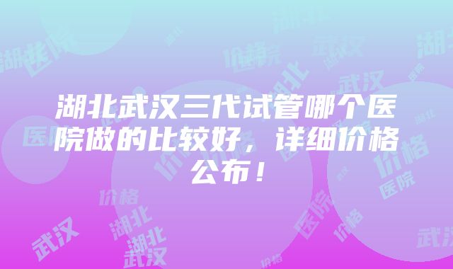 湖北武汉三代试管哪个医院做的比较好，详细价格公布！