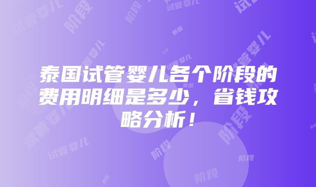 泰国试管婴儿各个阶段的费用明细是多少，省钱攻略分析！