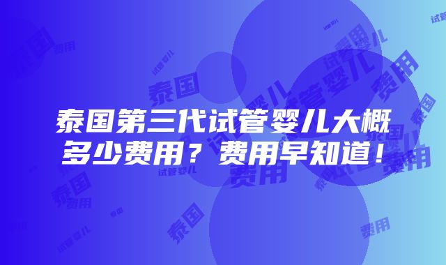 泰国第三代试管婴儿大概多少费用？费用早知道！