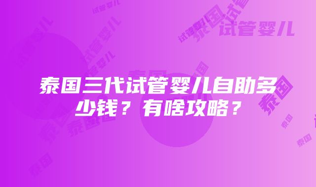 泰国三代试管婴儿自助多少钱？有啥攻略？