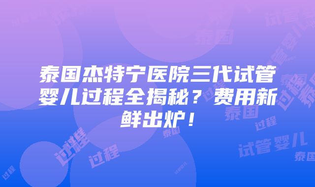 泰国杰特宁医院三代试管婴儿过程全揭秘？费用新鲜出炉！