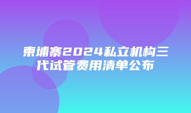 柬埔寨2024私立机构三代试管费用清单公布