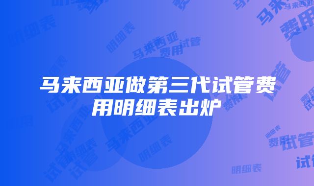 马来西亚做第三代试管费用明细表出炉