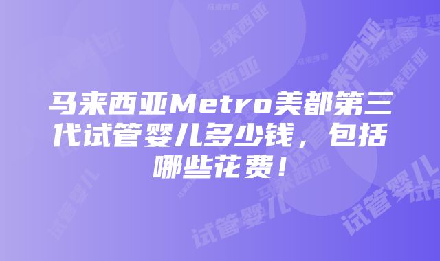 马来西亚Metro美都第三代试管婴儿多少钱，包括哪些花费！