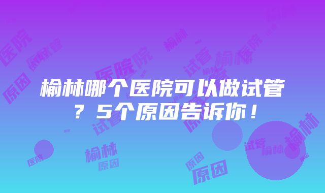 榆林哪个医院可以做试管？5个原因告诉你！