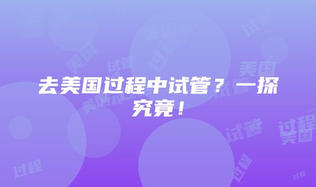 去美国过程中试管？一探究竟！