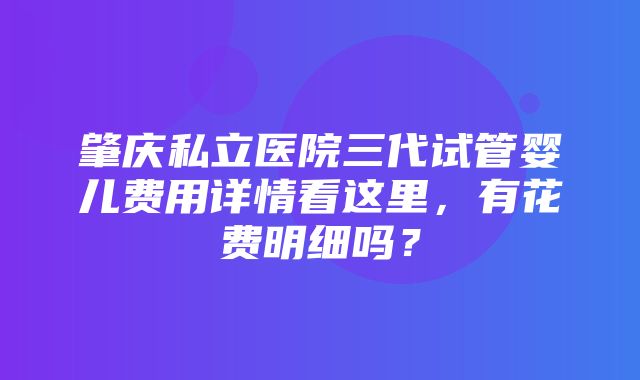 肇庆私立医院三代试管婴儿费用详情看这里，有花费明细吗？