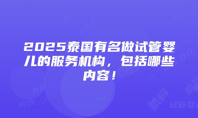 2025泰国有名做试管婴儿的服务机构，包括哪些内容！