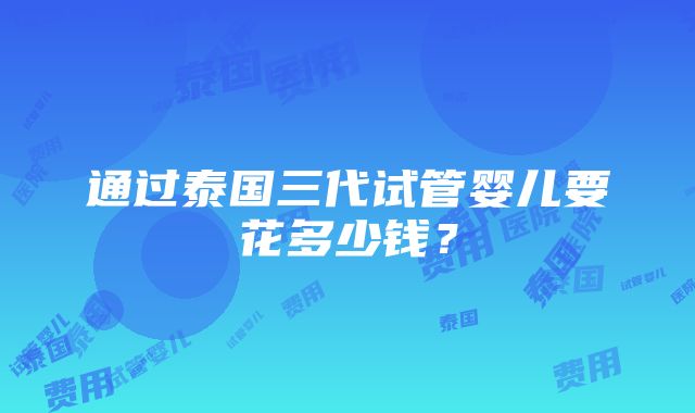 通过泰国三代试管婴儿要花多少钱？