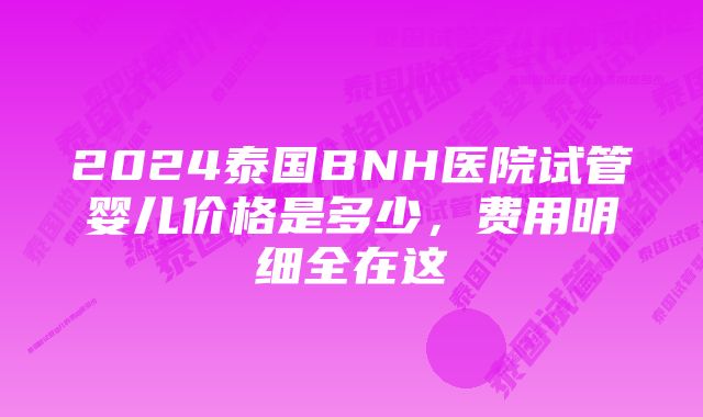 2024泰国BNH医院试管婴儿价格是多少，费用明细全在这