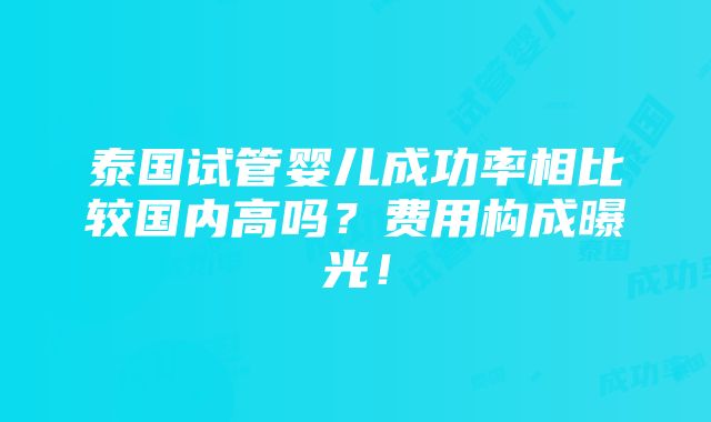 泰国试管婴儿成功率相比较国内高吗？费用构成曝光！