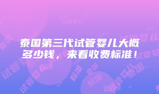 泰国第三代试管婴儿大概多少钱，来看收费标准！