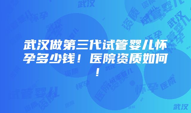 武汉做第三代试管婴儿怀孕多少钱！医院资质如何！