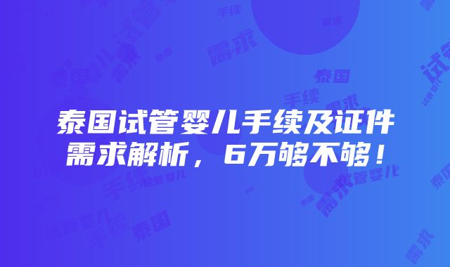 泰国试管婴儿手续及证件需求解析，6万够不够！