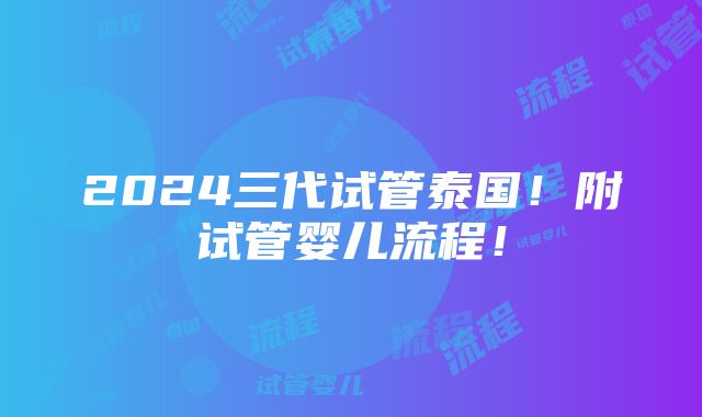 2024三代试管泰国！附试管婴儿流程！