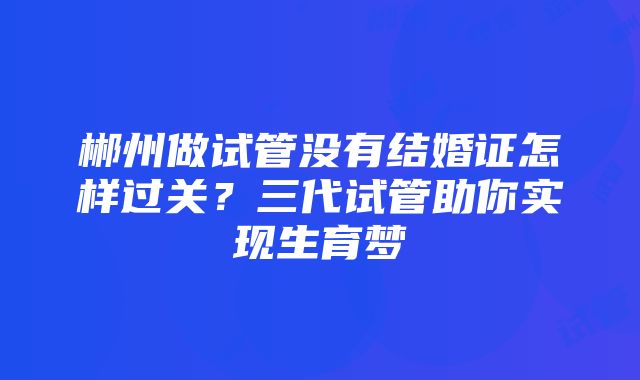 郴州做试管没有结婚证怎样过关？三代试管助你实现生育梦