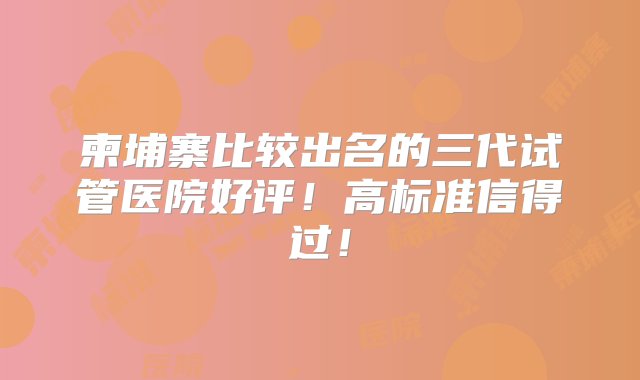 柬埔寨比较出名的三代试管医院好评！高标准信得过！