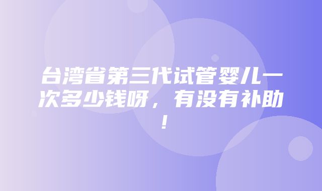 台湾省第三代试管婴儿一次多少钱呀，有没有补助！