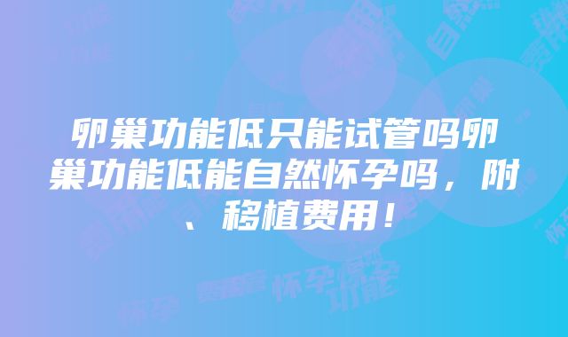 卵巢功能低只能试管吗卵巢功能低能自然怀孕吗，附、移植费用！