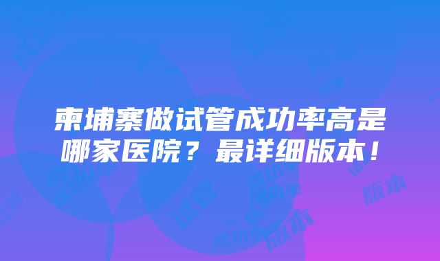 柬埔寨做试管成功率高是哪家医院？最详细版本！