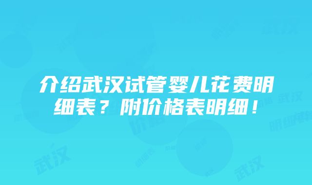 介绍武汉试管婴儿花费明细表？附价格表明细！