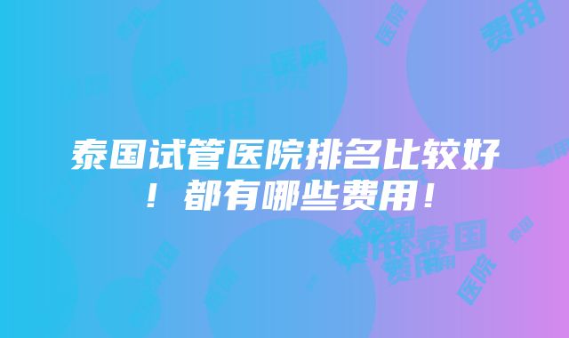 泰国试管医院排名比较好！都有哪些费用！