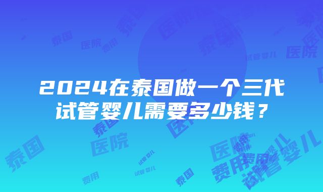 2024在泰国做一个三代试管婴儿需要多少钱？