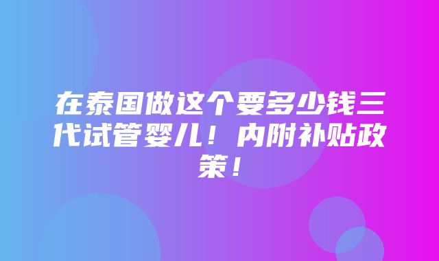 在泰国做这个要多少钱三代试管婴儿！内附补贴政策！