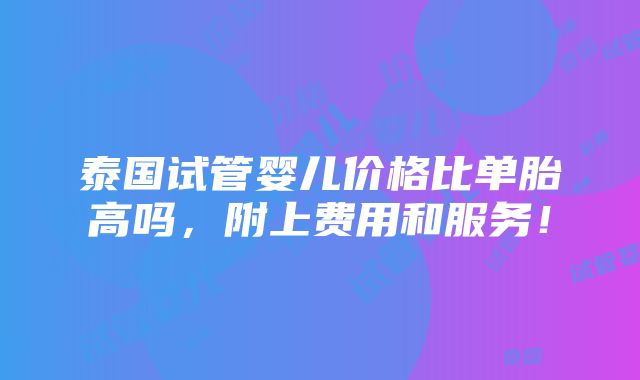 泰国试管婴儿价格比单胎高吗，附上费用和服务！