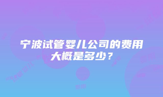 宁波试管婴儿公司的费用大概是多少？