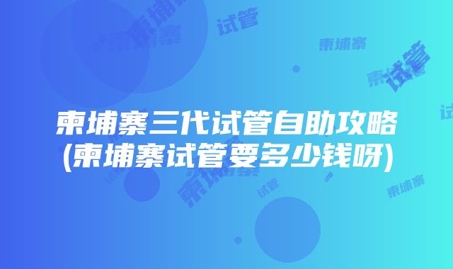 柬埔寨三代试管自助攻略(柬埔寨试管要多少钱呀)