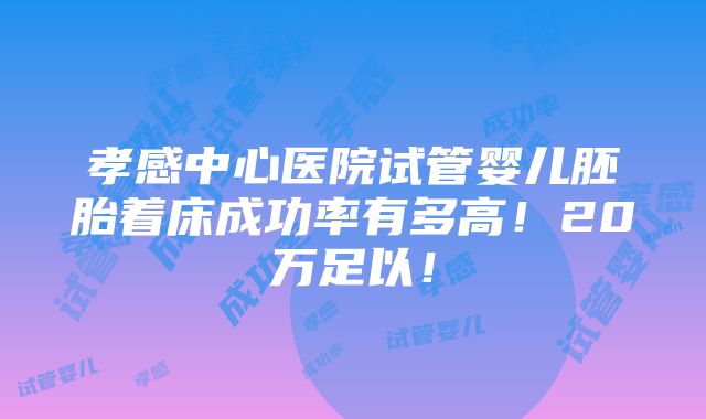 孝感中心医院试管婴儿胚胎着床成功率有多高！20万足以！