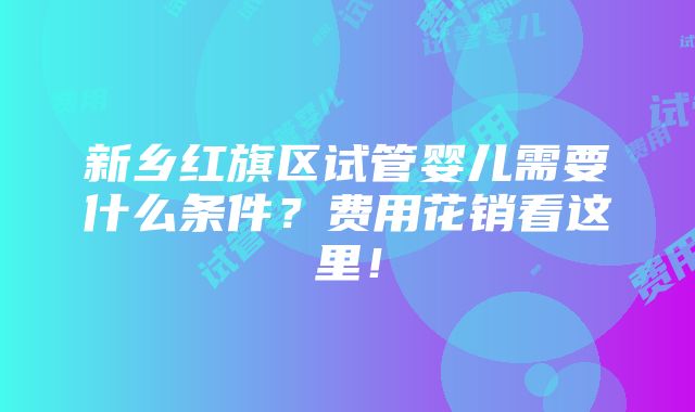 新乡红旗区试管婴儿需要什么条件？费用花销看这里！