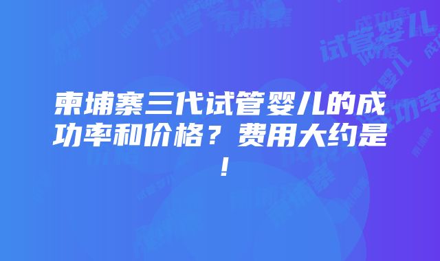 柬埔寨三代试管婴儿的成功率和价格？费用大约是！