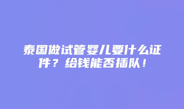 泰国做试管婴儿要什么证件？给钱能否插队！