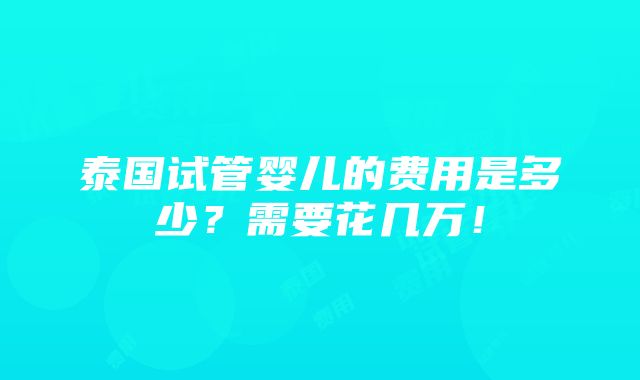 泰国试管婴儿的费用是多少？需要花几万！