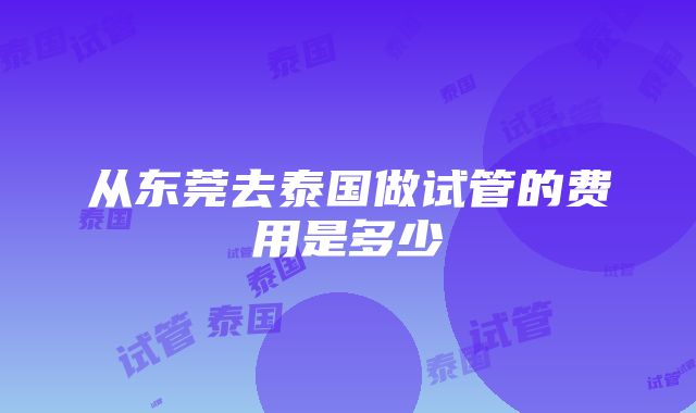 从东莞去泰国做试管的费用是多少